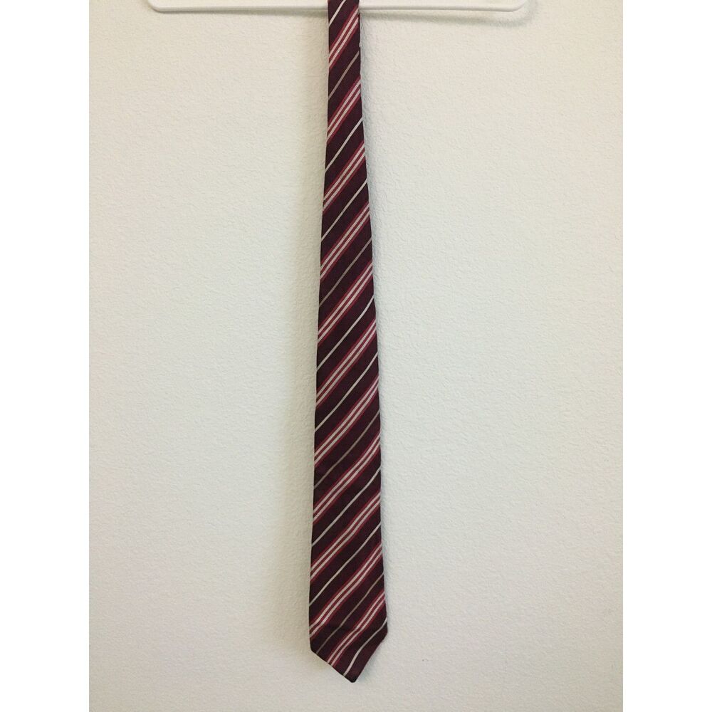 Burgundy Red Striped 100% Silk Men’s Necktie